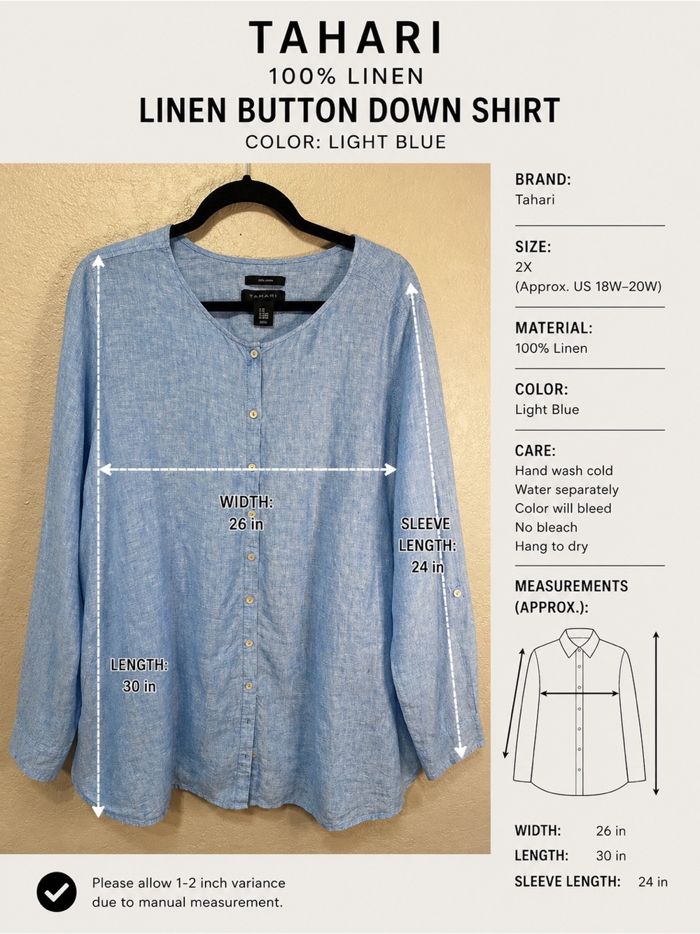 Tahari Light Blue Linen Button-Up Top
